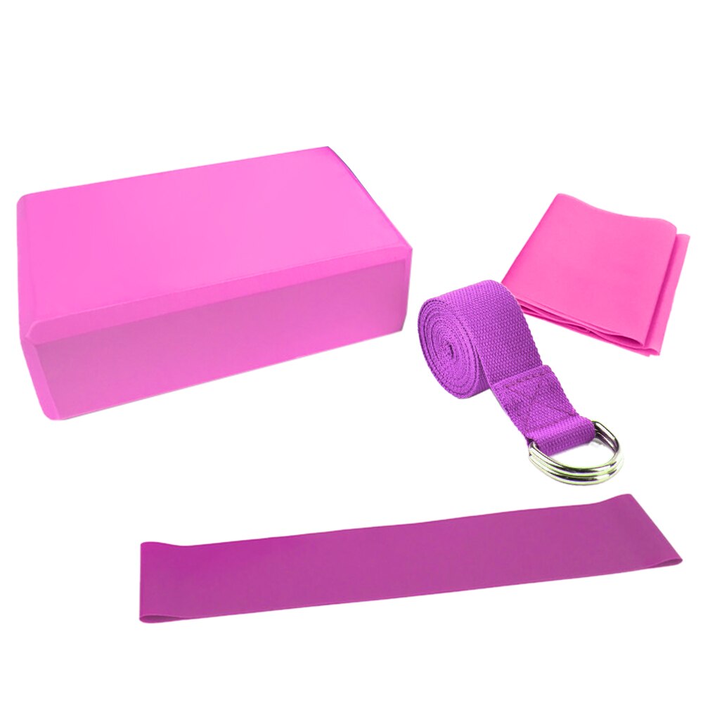 4 st/set yoga träningspaket träning motstånd loop band yoga block stretching rem yoga boll sport fitness set: Rosa