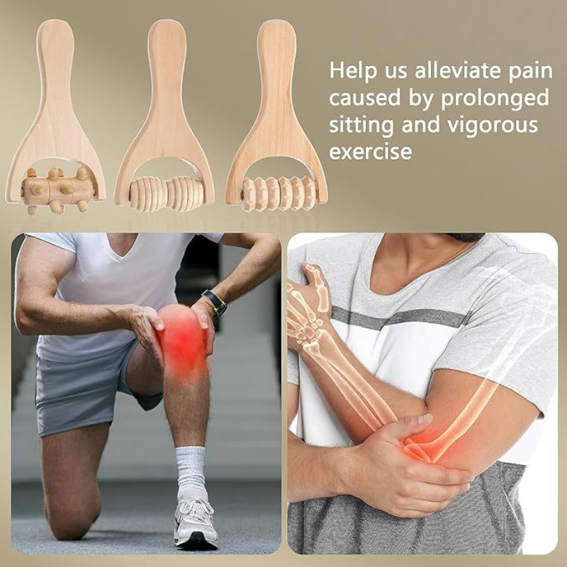 Massageroller-Werkzeug für Taille, Oberschenkel, Beine, Hände, Ganzkörpermassagegerät, Maderotherapie, reines Birnenholz, leichter, natürlicher Muskelroller