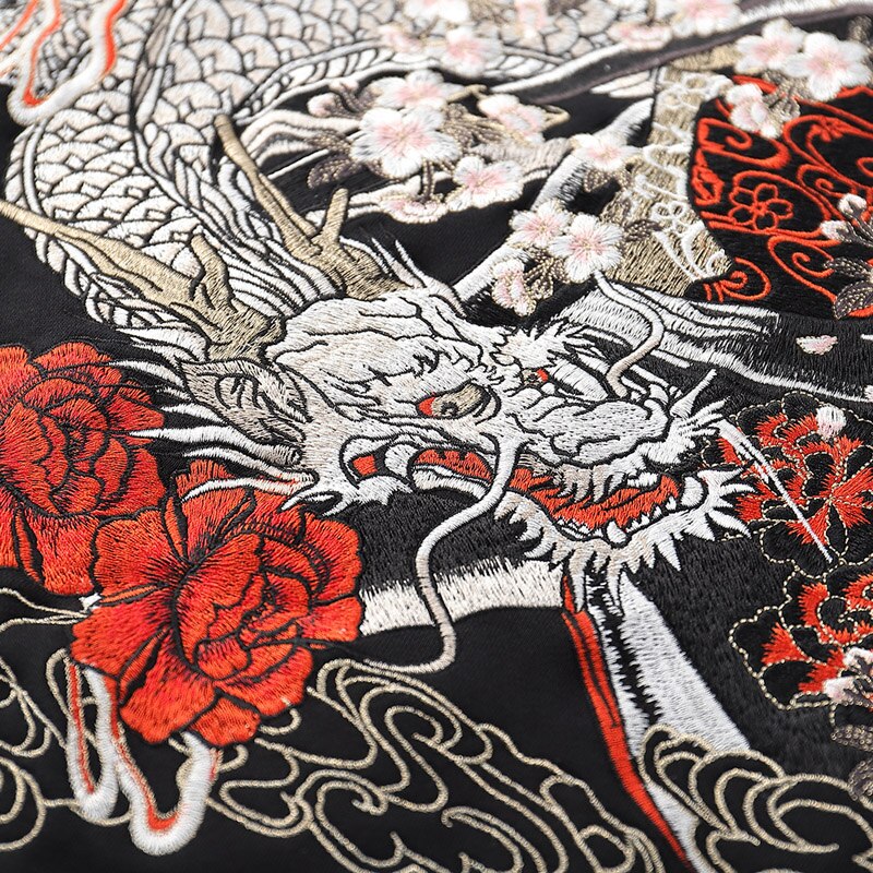 Japanese-style Yokosuka embroidery Chinese style dragon pattern drawing knife beauty winter plus velvet hoodie men's clothing