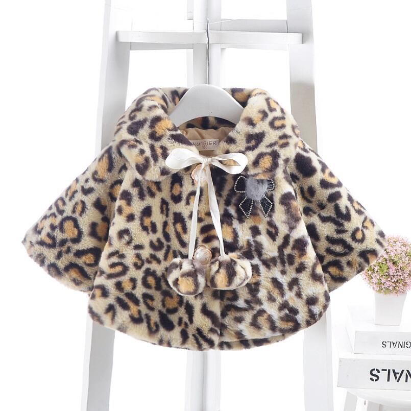 Päls fleece rockar för spädbarn flickor faller varma tjocka vinterkläder barn leopard ull ytterkläder flicka sjal barn kostym: Tjejer kappa / 6m