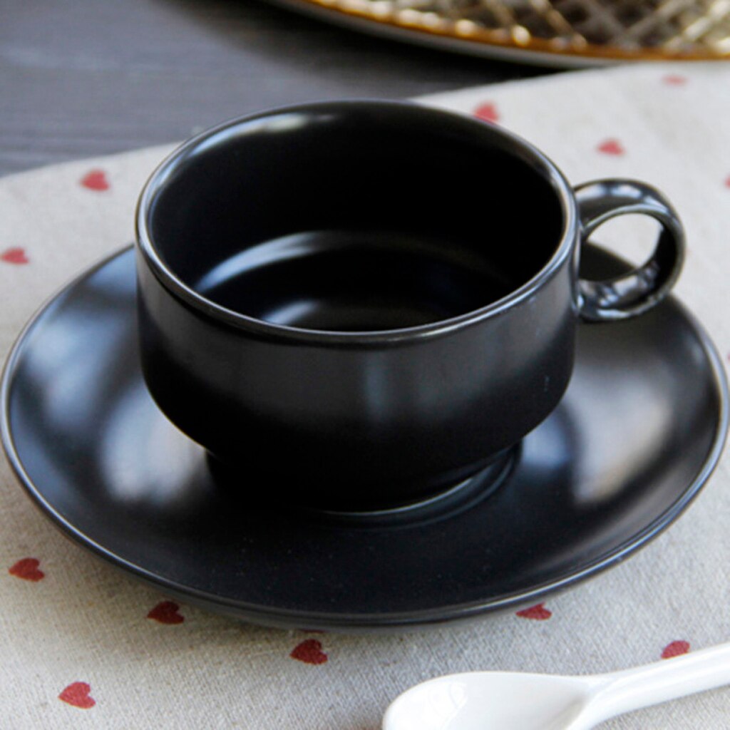 Ceramic Cup Coffee Cup Mug Tea Cup Set for Office and Home Perfect , Maximum Capacity 180ml/ 6 ounce (Black)
