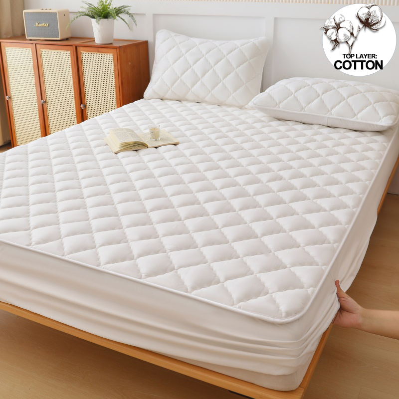 Premium Mattress Protector - Ultra Thick & Breathable Quilted Cotton Top Layer Mattress Cover- Antimicrobial & Noise-Free,White