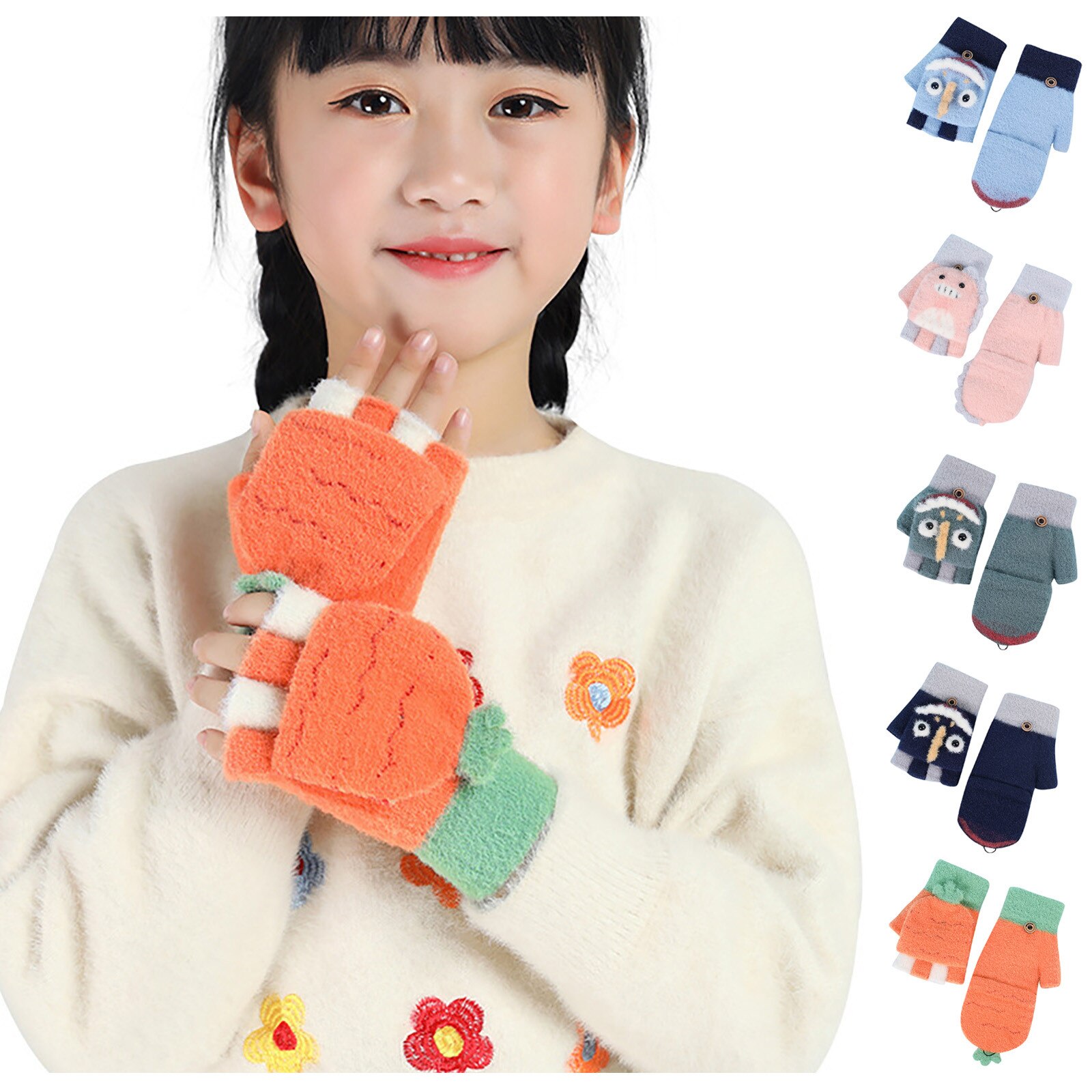 Leuke Dier Fluwelen Handschoenen Meisjes Omgedraaid Half Vinger Handschoenen Guantes Invierno Outdoor Kids Handschoenen Winter Kinderen Handschoenen
