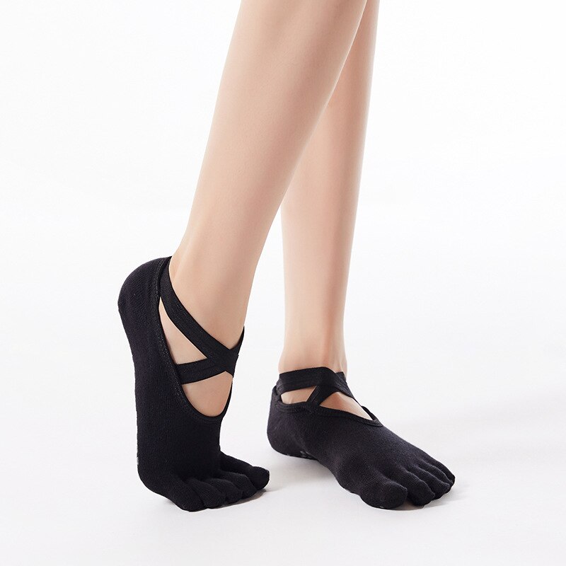 1 paar unisex-zehensocken mit rutschfestem griff für damen, geeignet für pilates, barre, barfußtraining und als hausschuhe.