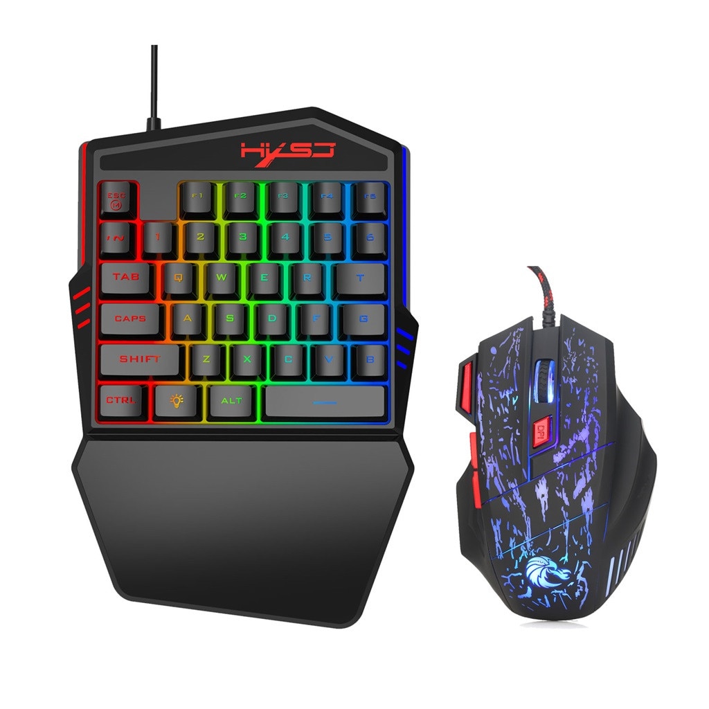 Ergonomic Multicolor Backlight One-Handed Game Keyboard Mouse Set 35 Keys 5500DPI Gamer Gaming Mouse Keyboard Combos z1212#4: Default Title