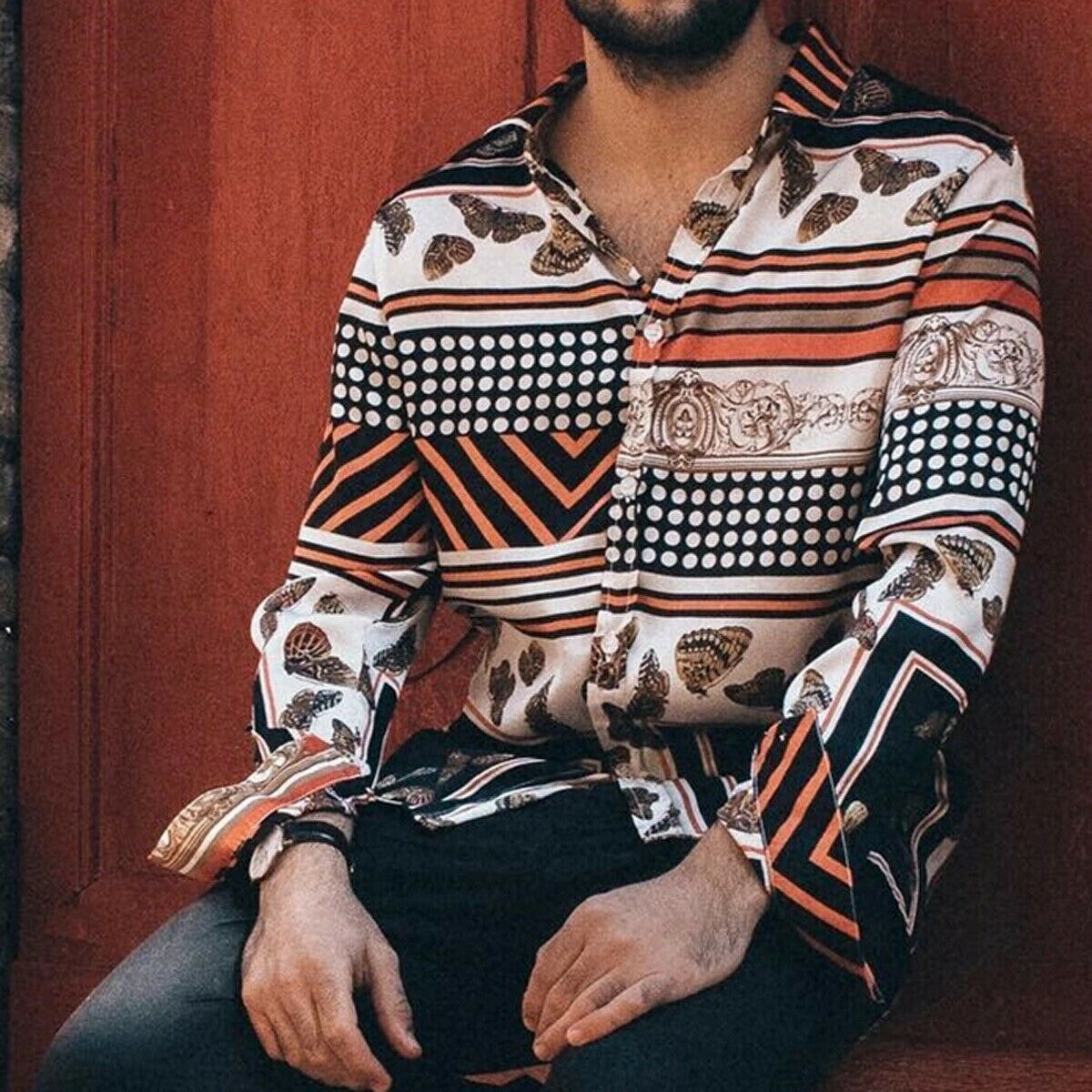 Heren bloemen lange mouwen omslagkraag spieroverhemden heren zomer casual chique overhemden plus maat m -2xl