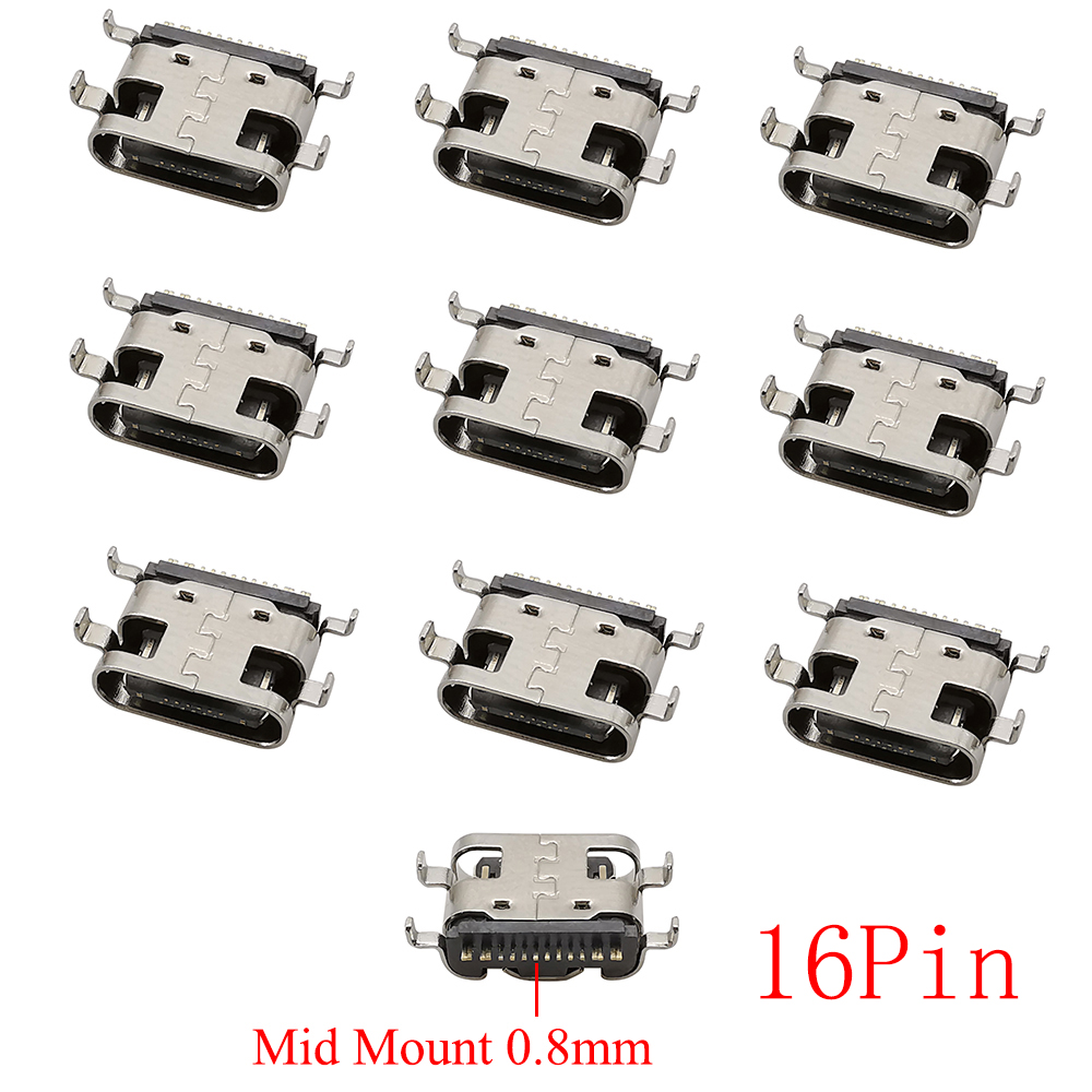 Connecteur USB Type C femelle, 2/6/16/24 broches, prise SMD SMT type-c, Port de chargement pour le soudage de PCB, adaptateur de réparation, bricolage, 10 pièces: WHITE