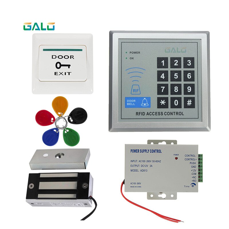 rfid keypad door access control system kit electric Magnetic electronic door lock+power supply+5pcs key fobs full set Optional: kit 2