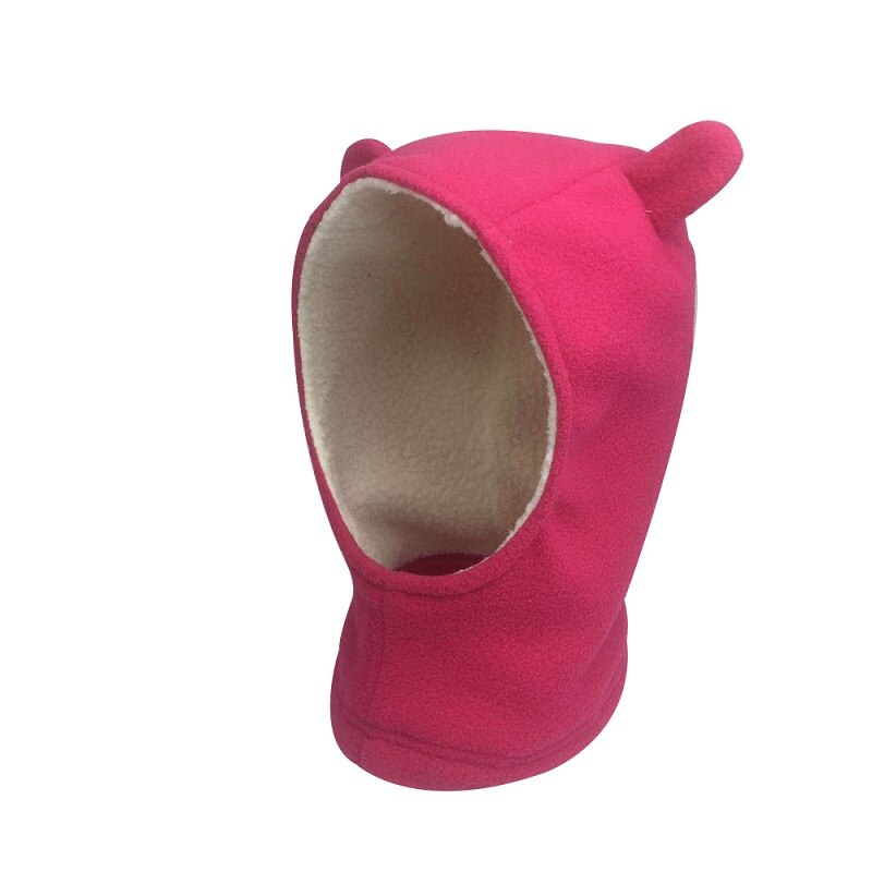 Barn kepsar fleece mössa halsduk i ett stycke söt björn öron keps halsduk baby hattar pojkar vinter mössa barn hattar kepsar: Rosröd / 6-12 månader