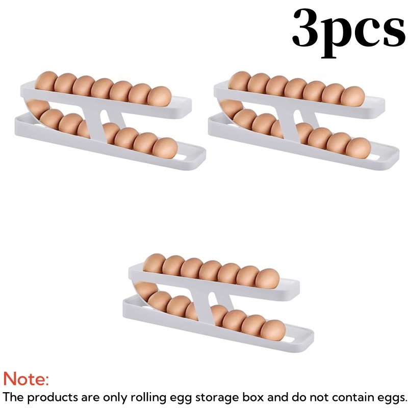 1/2/3Pcs Automatic Rolling Egg Holder Double-layer Fridge Egg Dispenser Refrigerator Kitchen Food Space-Saving Storage Organizer: Clear