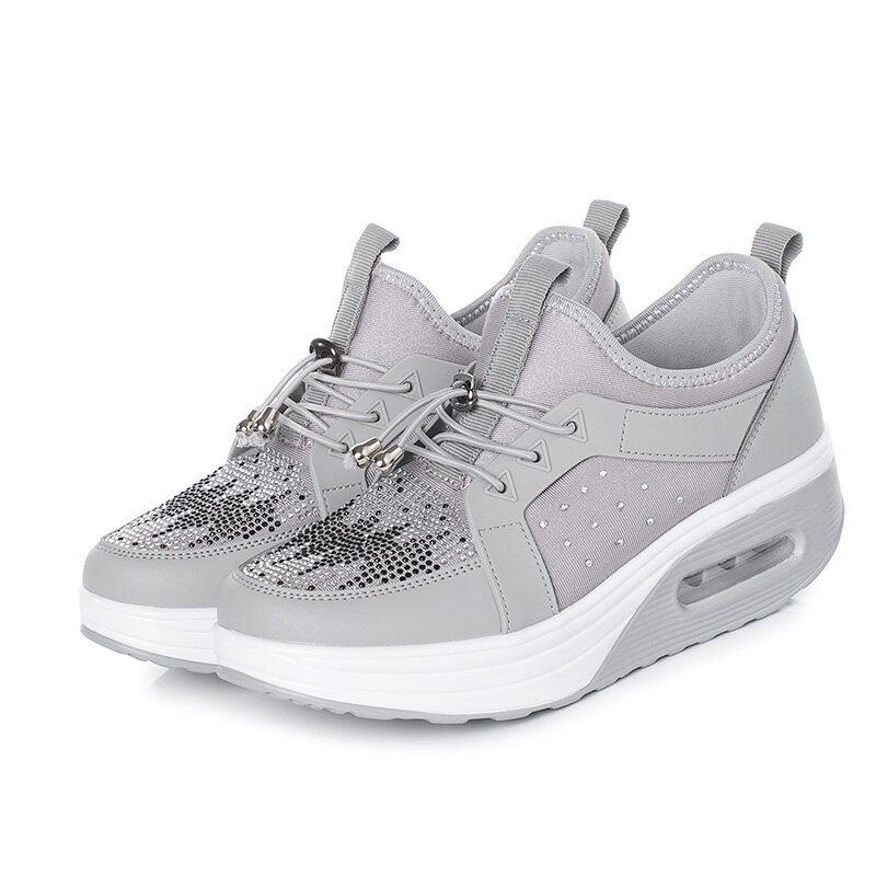 EOFK femmes baskets chaussures printemps automne plat Slip-on plate-forme baskets dames chaussures mocassins Bling cristal décontracté caoutchouc: Gris / 7