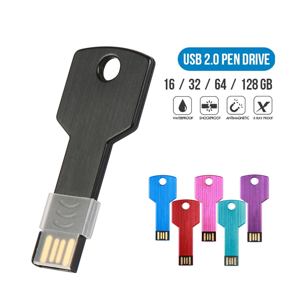 Chiavetta USB a forma di chiave in metallo ad alta capacità Chiavetta da 64 GB con penna nera Dispositivo di archiviazione con capacità reale Silver Stick Disco U ad alta velocità