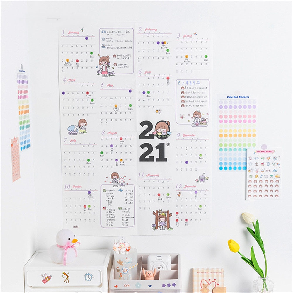 Jaarlijkse Plan Kalender Schattige Dagelijkse Schema Met Sticker Stippen Muur Planner Kawaii Briefpapier Studie Planning Leren Voor Kinderen