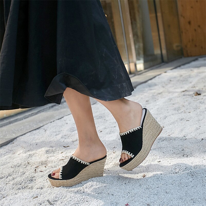 FEDONAS Summer Vintage Round Toe Platforms Super High Heels Casual Shoes Woman Solid Kid Suede Women Sandals Slip On Shoes
