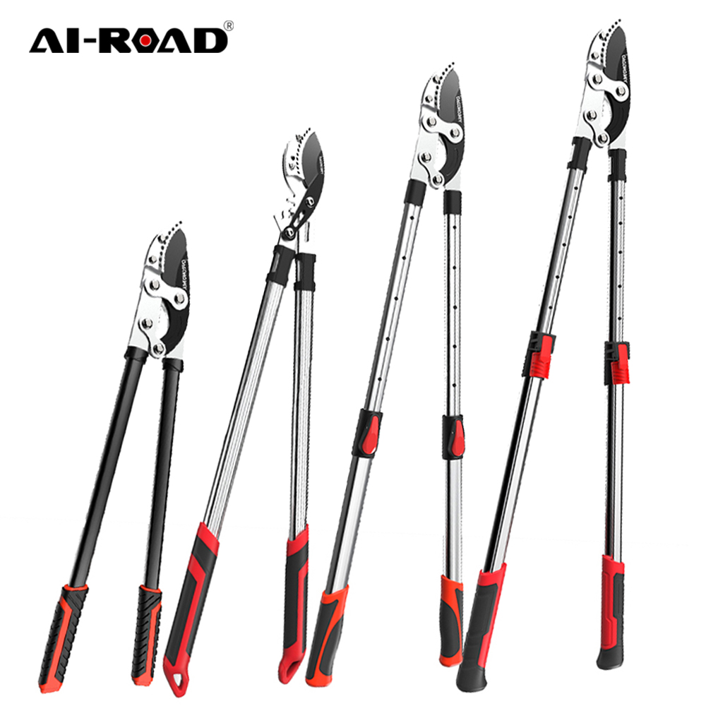 AI-ROAD Telescopic Long Pruning Scissor Hedge Anvil Shears Garden Tool Tree Branch Cutter Agriculture Hand Tool Ratchet Pruner