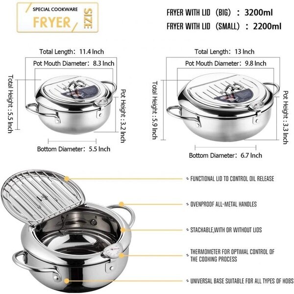 Cucina pentola per friggere termometro Tempura friggitrice pentola controllo della temperatura utensili da cucina in stile giapponese fritto utensili da cucina