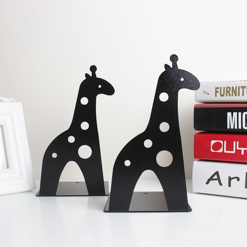 2 Pcs/Set Cute Giraffe and Elephant Book Stand Cartoon Metal Bookend Reading Book Holder Shelf