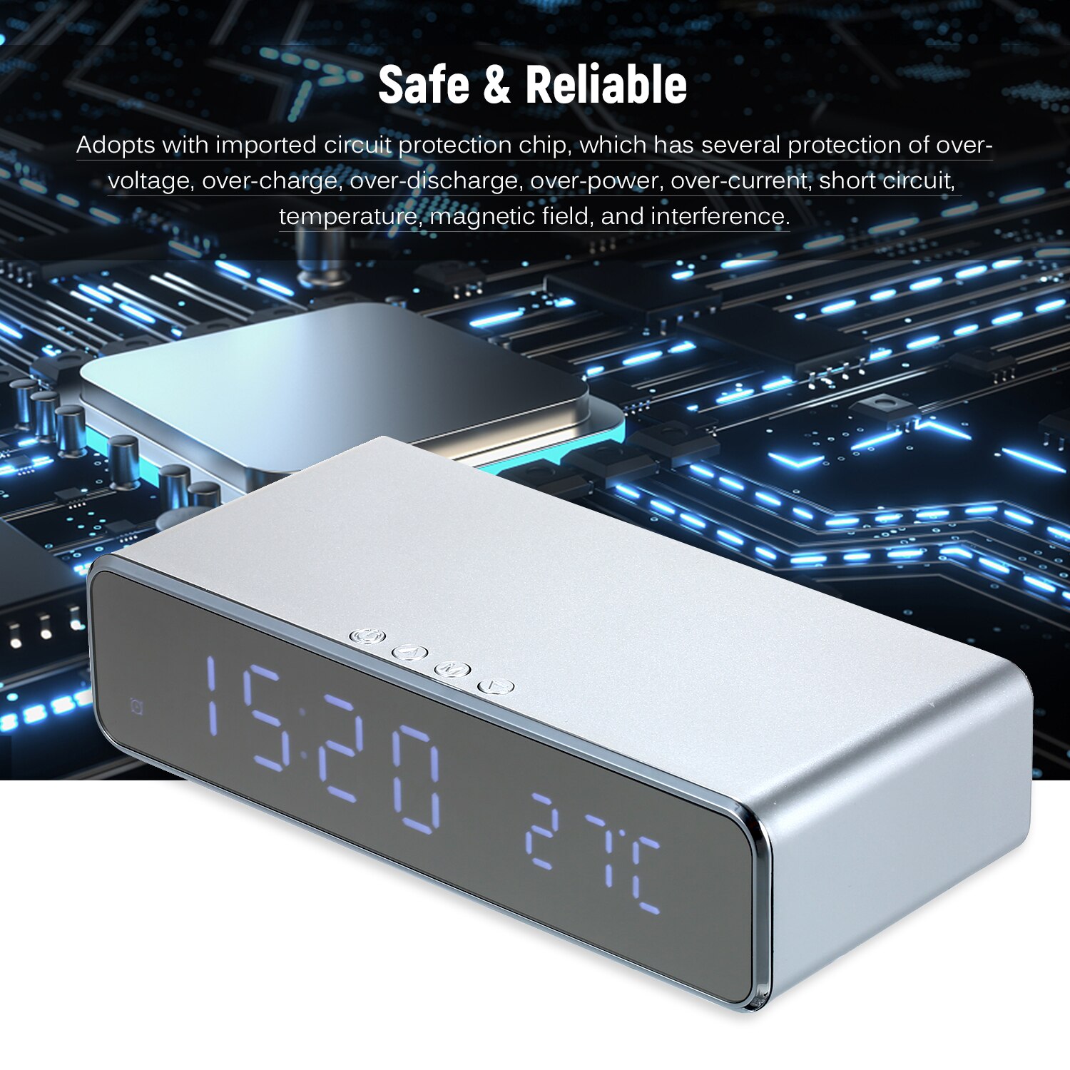 Wireless Charger Desk Clock Digital Clock Temperature Meter Switchable Wireless Charging Device Multifunctional LED Alarm Clock
