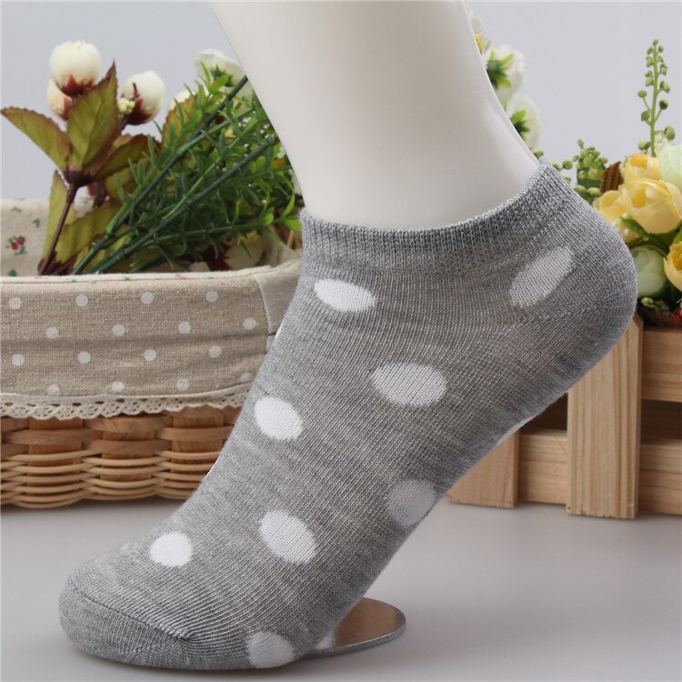 10 Colors Big Dots Women Cotton Sock Slippers Female Cute Candy Invisible Ventilate Boat Socks Low Ankle Hosiery For Woman Sock: Grey