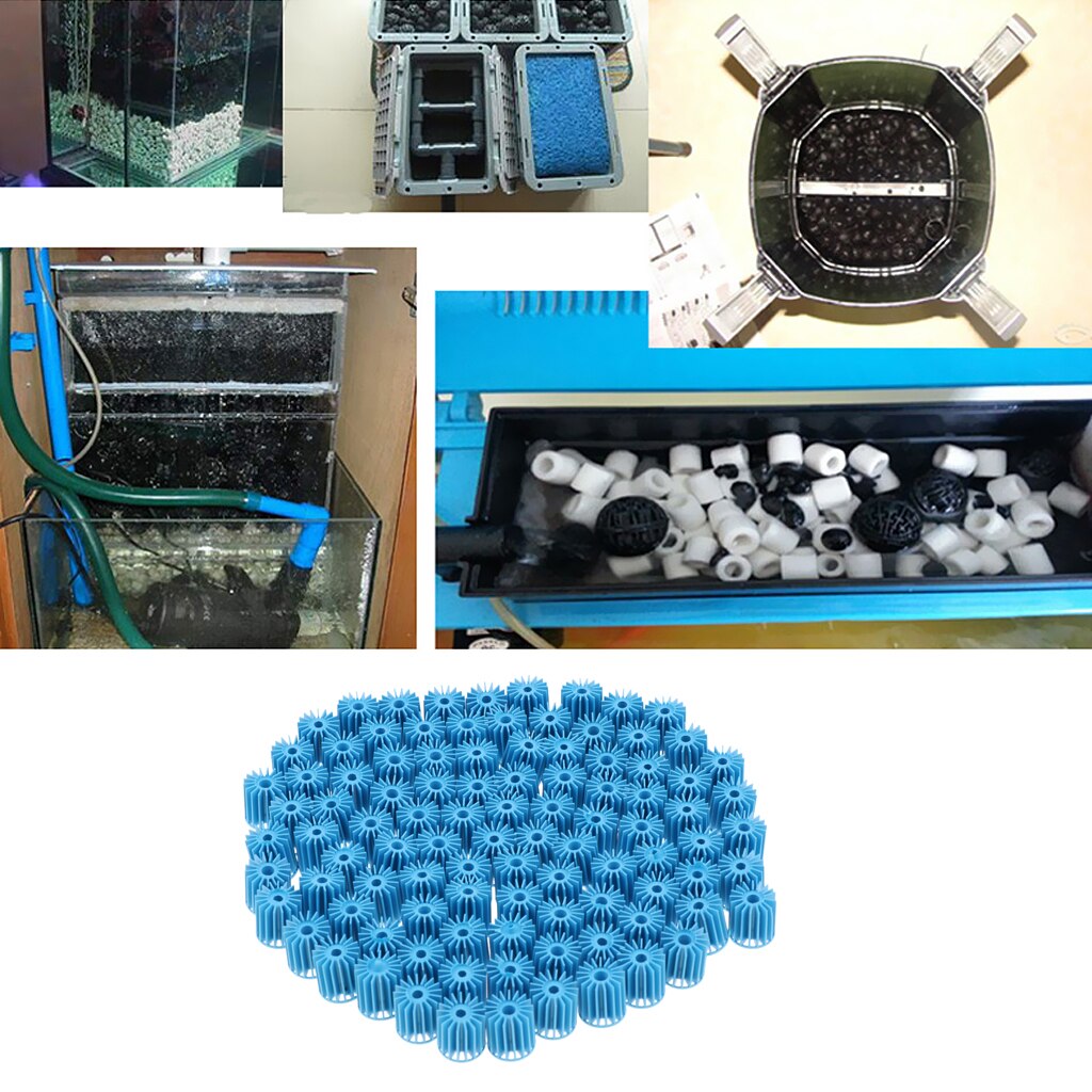 100 stk kuglebiofiltreringsmedier - kapselfilter biokugler, der bruger til at opretholde rent vand i akvariet - diameter 1.5cm blå