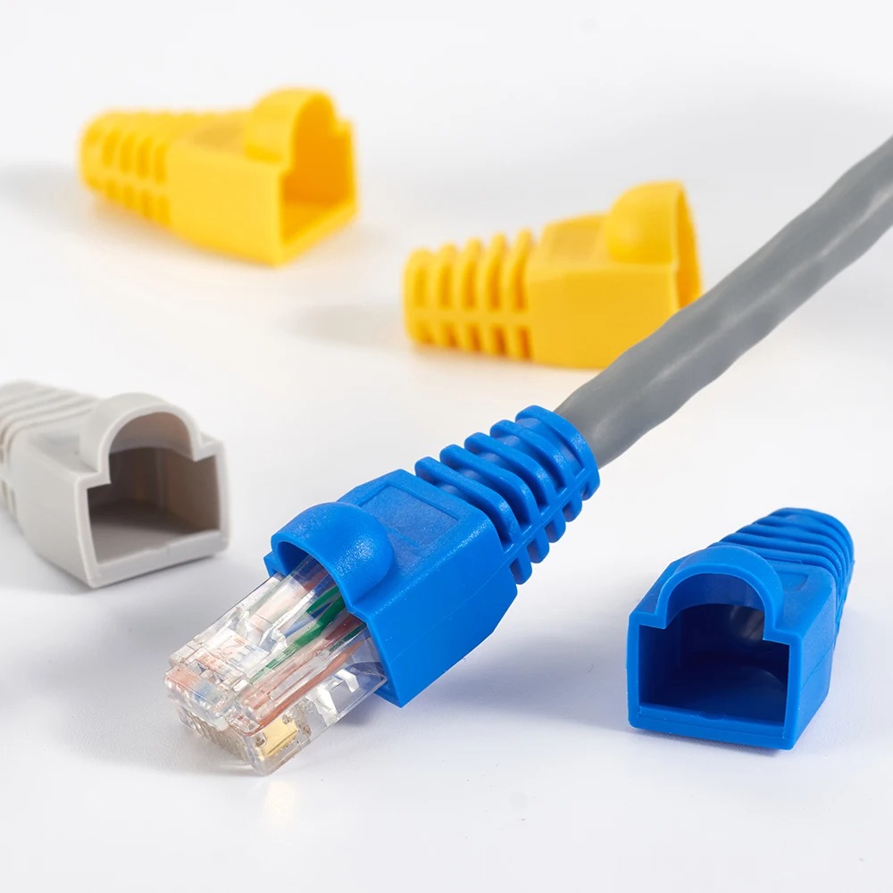 Blandet farve cat 5e cat 6 rj45 ethernet netværkskabel trækaflastningskapper kabelstik stikdæksel