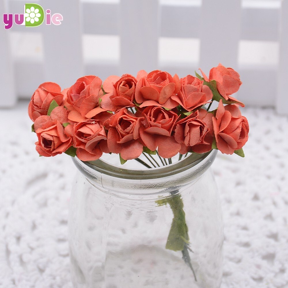 12 stk/parti 1.5cm mini papir rose blomster bukett bryllup dekorasjon papir blomst til gjør-det-selv scrapbooking blomster papir billige blomster: Oransje
