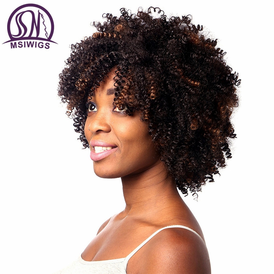 winkelwagen microscopisch lamp MSIWIGS Afro Krullend Pruik Korte Ombre Hair Brown Synthetische Pruiken  voor Zwarte Vrouwen Afro-amerikaanse Vrouwelijke Kapsel Haar – Grandado