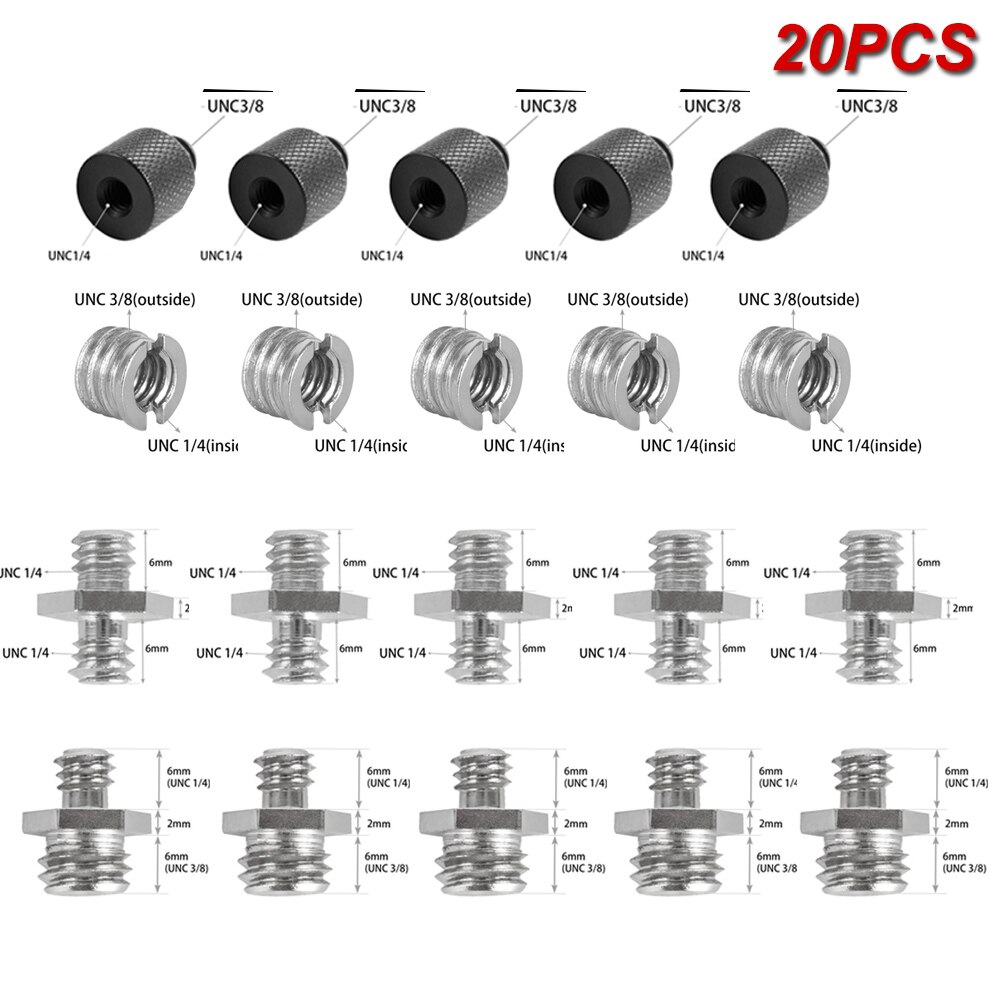 1/4 Inch to 3/8 Inch Male Female Converter Threaded Adapter Screws Accessory Photo Studio Kit Camera screw for Light Stand Flash: Set 6   20PCS