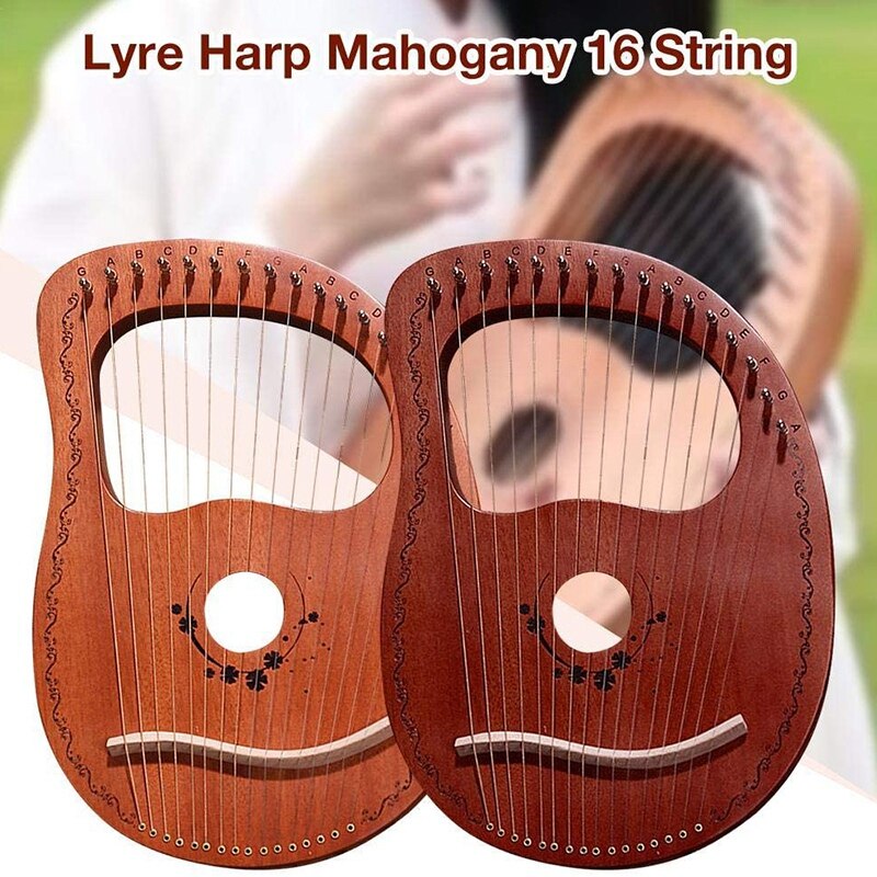 Lyreharpe 16- strengs harpe bærbar lille harpe med holdbart streng musikinstrument stabil lydharpe, kaffefarve