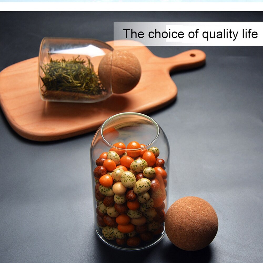 Glass Storage Jar Round Ball Cork Seal Transparent Glass Storage Jar Coffee Tank Grains Dried Fruit Sealed Jar Kitchen Storage