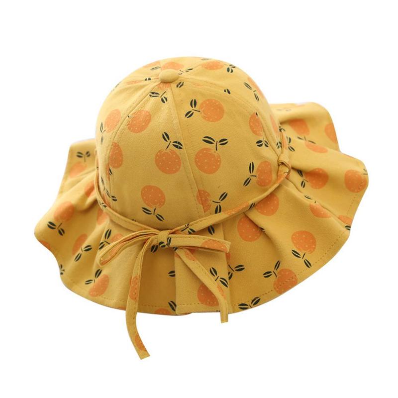 Lindo verano bebé niña sombrero de cubo impresión al aire libre Sombrero con lazo chica chicos, niños, bebés playa Sombrero de Panamá Intant sol V3O8: yellow