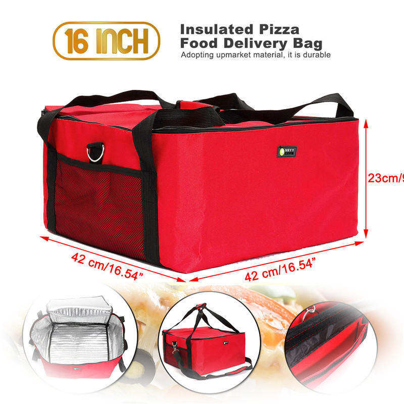 16 Inch Storage Oxford Cloth Pizza Bag Durable Portable Container Holder Thermal Strength Insulated Box Fresh Food: 16 Inch Red