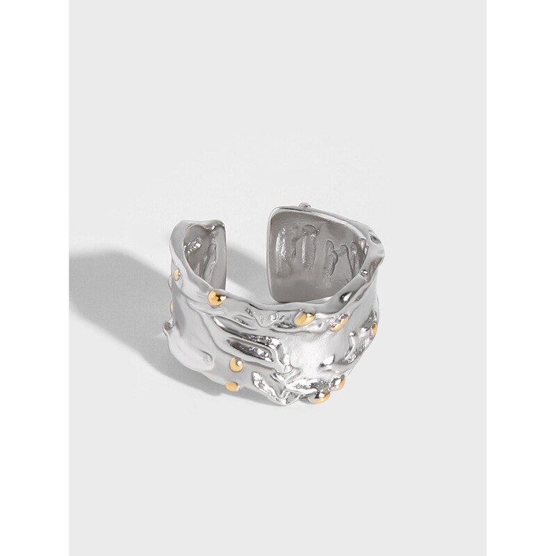 Echt 925 Sterling Silber Breite Ringe Für Frauen Zubehör, Punk Hiphop Irreguar Doppel Farbe Ring Party Weibliche Finger Schmuck