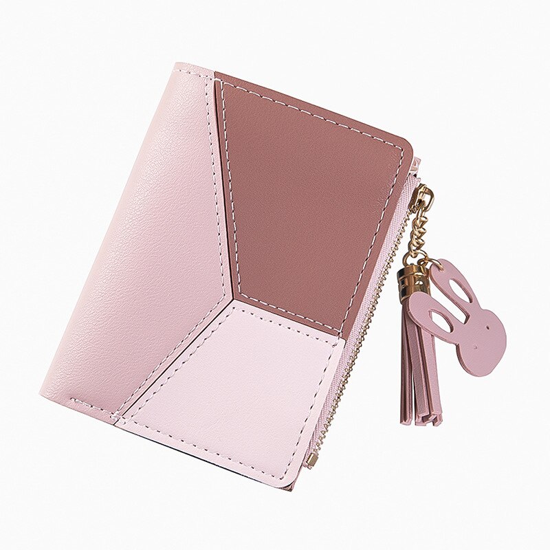 Wallet Women Zipper Closure Spliced Wrist Strap Tassel Purses Wallet for Girls Phone Coin Long Purse Card Holder: Pink