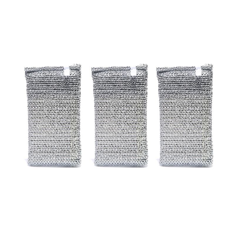 3Pcs/Set Kitchen Scrubbing Sponge Steel Wire Dish Brush Cleaner Scouring Pads