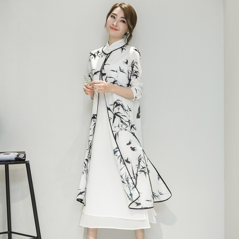 Vestido Cheongsam chino tradicional para mujer, vestido de noche de boda, 2 piezas, para verano