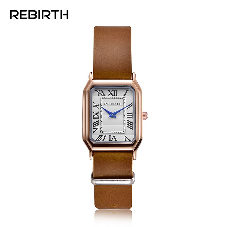Eenvoudig dameshorloge wedergeboorte top luxe merk leren band kwarts rechthoek romeinse cijfers dameshorloges: B