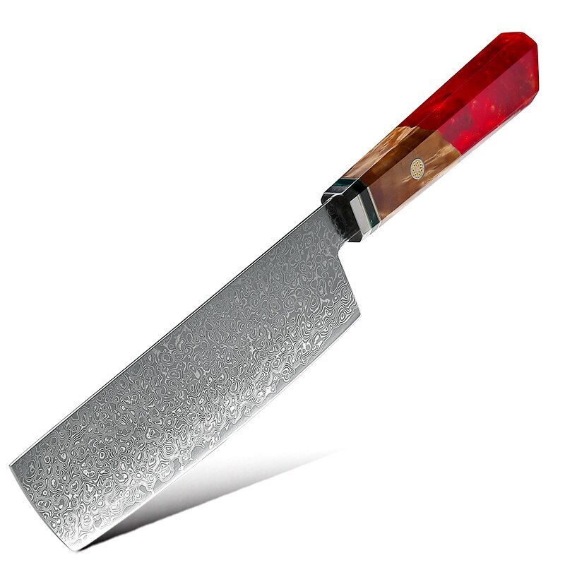 Japanese Kitchen Knives VG10 Damascus Steel Chef Cooking Tools Nakiry Utility Santoku Knife Maple Handle Red Blue Colors: nakiri red