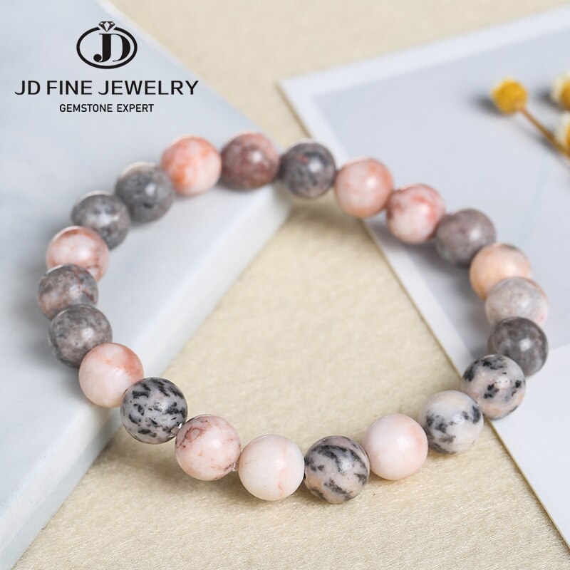 JD Natural Dull Polish Pink Zebra Jaspers Stone 4/6/8/10/12mm Round Loose Beads Diy Bracelet Elastic Jewelry