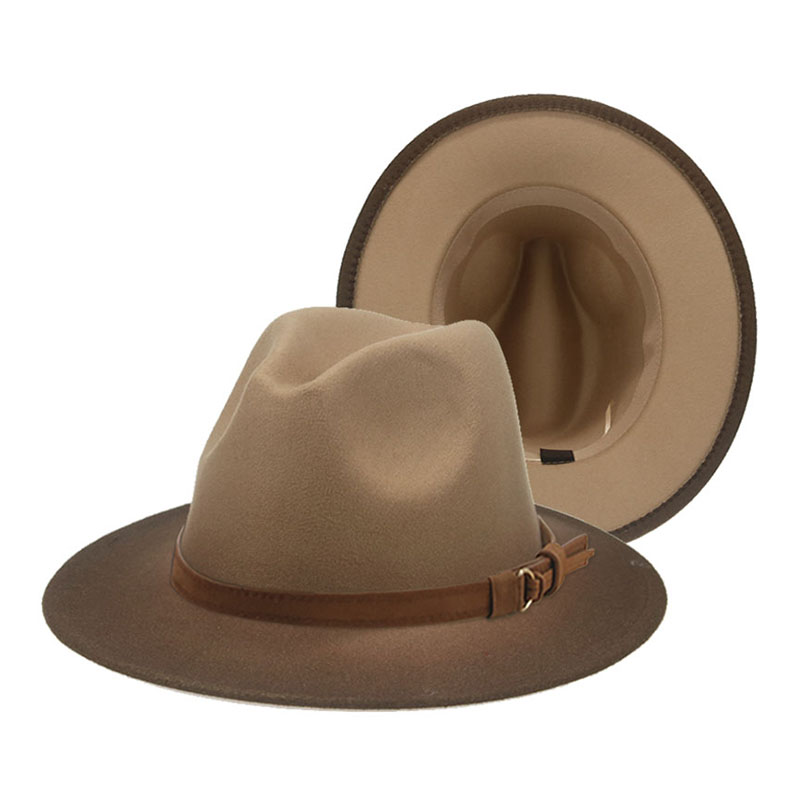 Women's Hat Fedora Gradient Color Red Blue Patchwork Men Hat Casual Belt Hip Hop Panama Winter Hats for Women Sombreros De Mujer: coffee