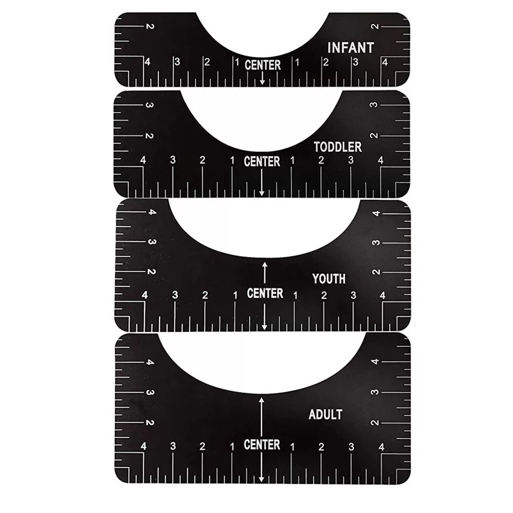 4PCS/SET Tshirt Ruler Acrylic T-Shirt Ruler Guide To Center Designs for Vinyl HTV Alignment Tool: black