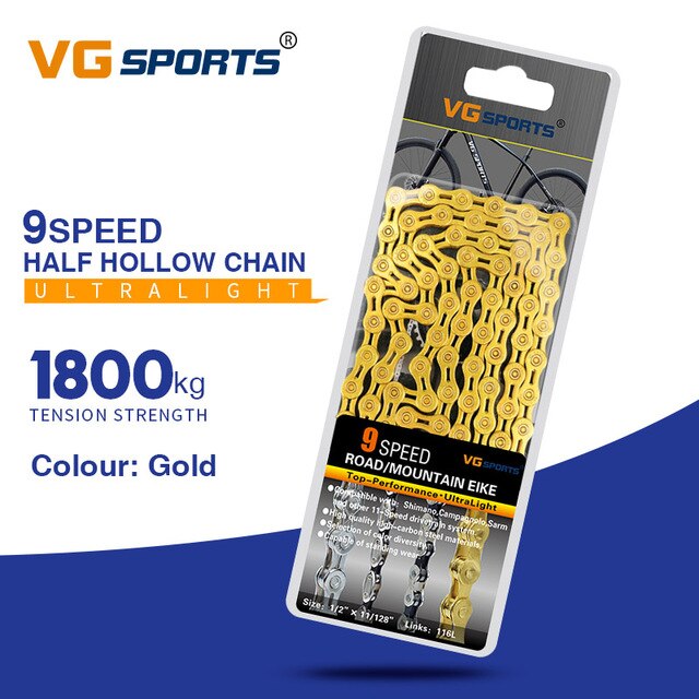 Vg Sport Ultralight 8 9 10 11 Speed Fietsketting Fietsketting Half Volledige Hollow 116L Zilver Goud Mountain Mtb racefiets Kettingen: 9s Half Hollow jin