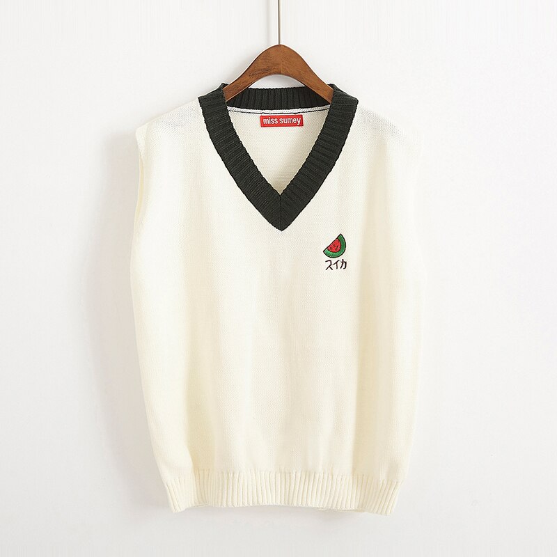 Sweter kamizelka kobiety owoce naszywane patchworkowe jesienne damskie piękne znosić moda swetry student wszystkie mecze proste luźne ins: arbuz