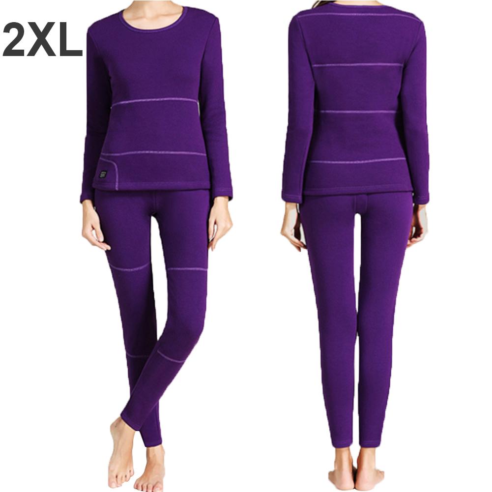 Electric Heating Thermal Underwear Set Women Elasticity Thermal Underwear Set For Winter Heating Vest Waterproof Clothing 3XL: purple 2XLpurple 2X