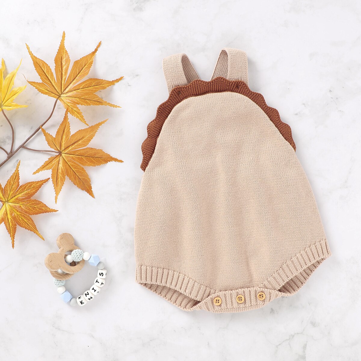Automne hiver mignon bébé pull barboteuse vêtements sans manches tricoté combinaison pour bébé garçons filles doux coton bouton enfant en bas âge tenue: Kaki / 12M