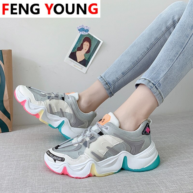 Kvindelige chunky sneakers sommer designere blomster modekvinder snøre afslappet sko til kvinder dame sneaker tennis