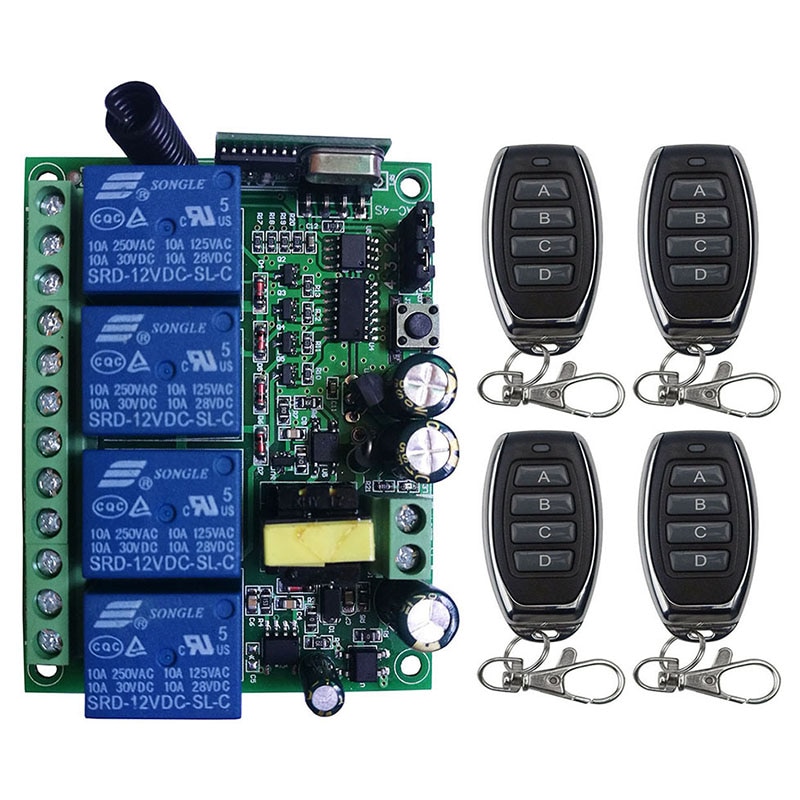 Ac110v 220v 230v 4ch 4 ch 4 kanal 10a relæ rf trådløs fjernbetjening switch system 315 mhz 433 mhz sender og modtager