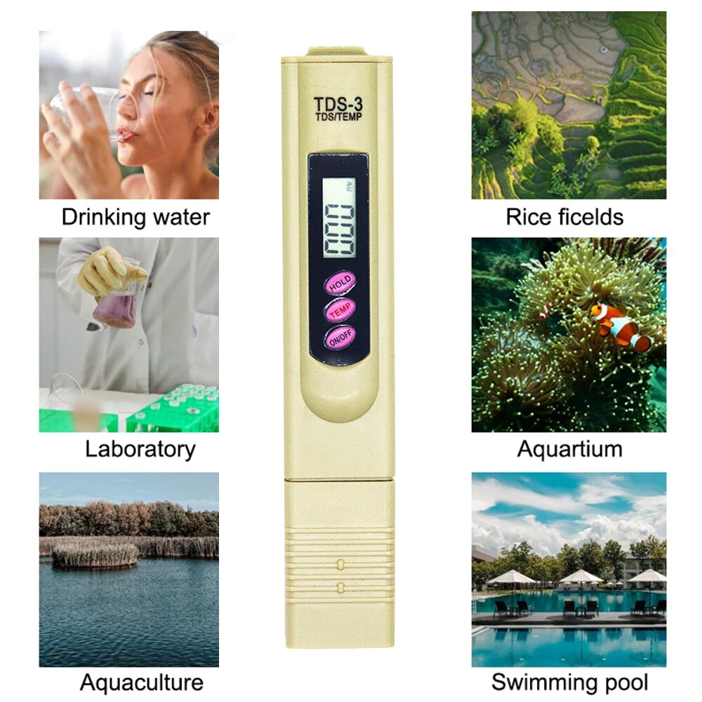 TDS-3 2 in 1 TDS/Temp Tester 0-9990 ppm TDS Meter Water Monitor Purity Analyser Automatic Calibration for Pool Aquariums