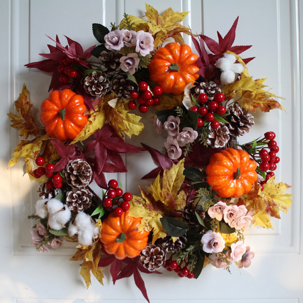 Takksigelse kunstig solsikke krans gresskar frukt lønneblad falle dør krans veggpynt takkedag hengende dekor: 2