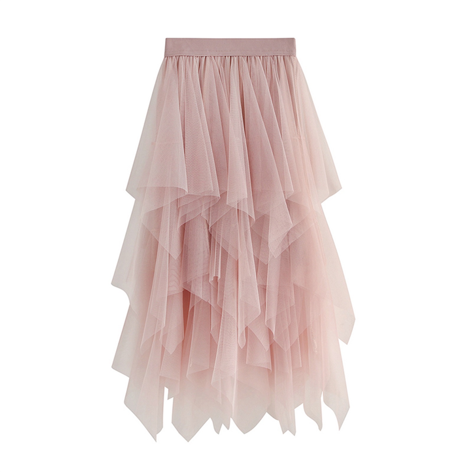 Solid Color Irregular High Waist Tulle Mesh Skirt Women Summer Party Petticoat Ball Gown Skirts: Pink